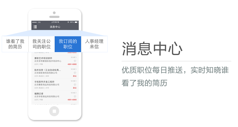 優(yōu)質(zhì)職位每日推送，實時知曉誰看了我的簡歷